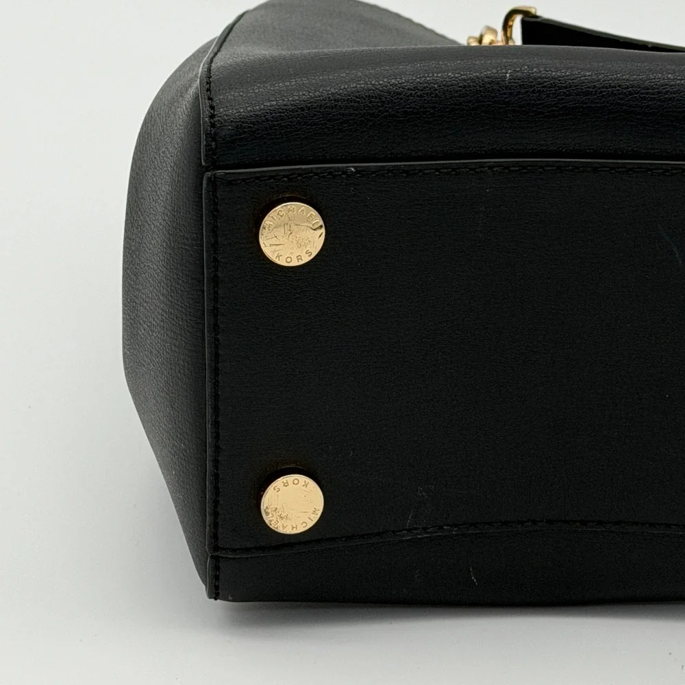 Michael Kors Ellis Large‎ Black Leather Gold Chain Shoulder Tote Bag Purse